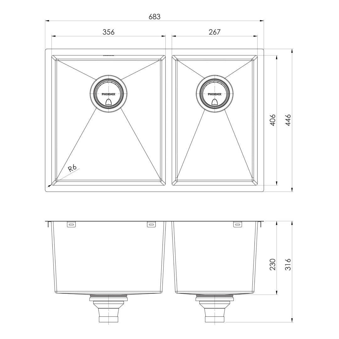 Phoenix 4000 Series 1 & 3/4 Left Hand Bowl Sink - Brushed Carbon - 310-5202-16