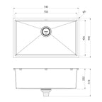 Phoenix 4000 Series 700mm Extra Large Single Bowl Sink - Brushed Carbon - 310-8002-16