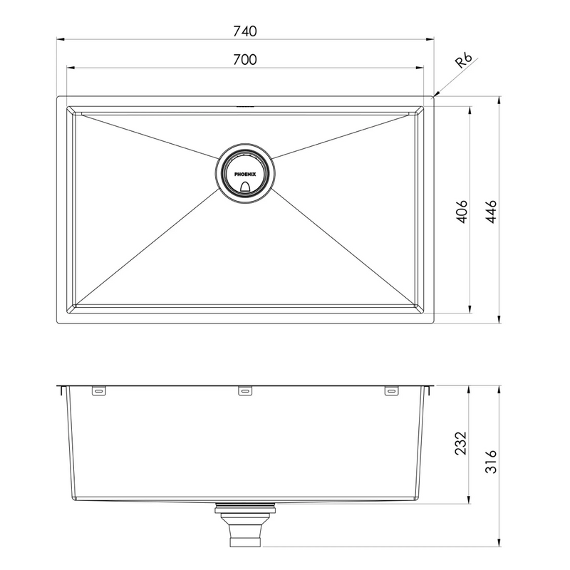 Phoenix 4000 Series Extra Large 700mm Single Bowl Sink - 304 Stainless Steel