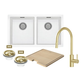 Phoenix 5000 Series Double Bowl Kitchen Sink Package - Includes Sink Mixer, Waste & Overflow Kit & Chopping Board 312-2038-12