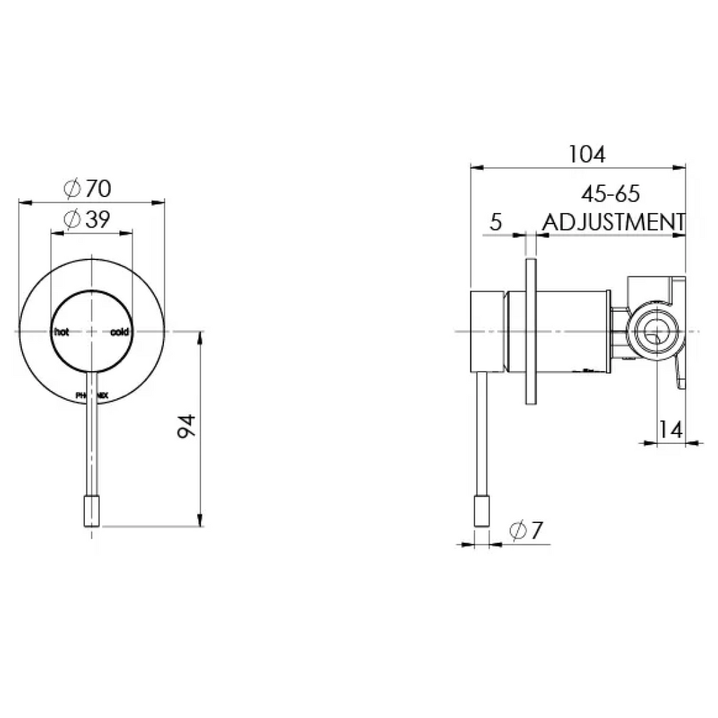 Phoenix Vivid Slimline Shower Wall Mixer/Includes In-Wall Body - LF 316 Stainless Steel - 316-7800-51-1