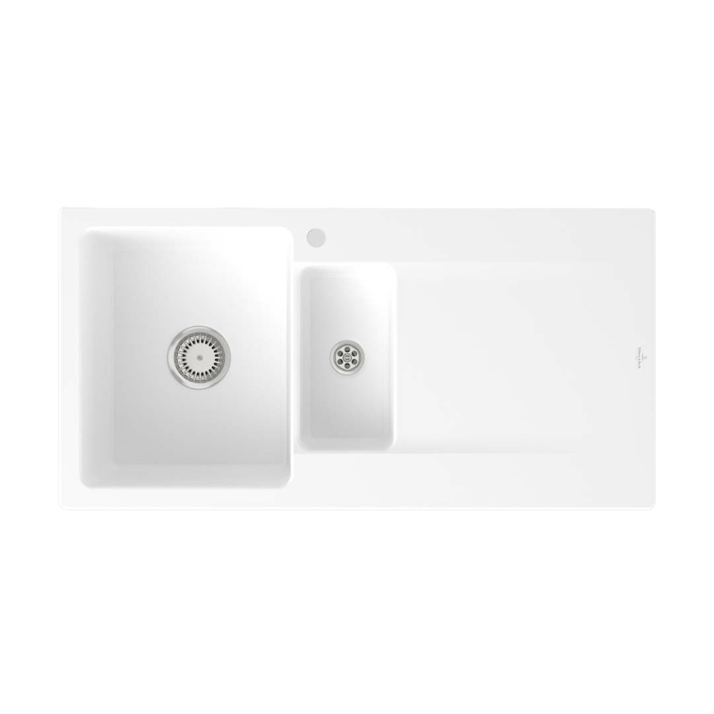 Villeroy & Boch Siluet 1000 Left Hand 1 & 1/3 Sink 1TH - Stone White - 333701RWLTB
