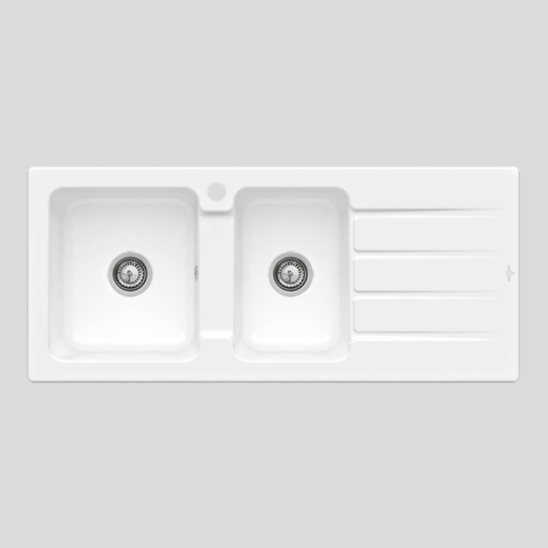 Villeroy & Boch Archtectura 80 1160 1 & 3/4 Sink & Right Hand Drainer - Alpine White 1TH 338010R1LTB