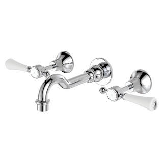 Fienza Lillian Lever Basin/Bath Wall Tap Set - Chrome with Ceramic White Handle 339102-LF