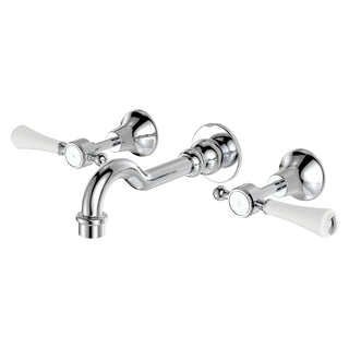 Fienza Lillian Lever Basin/Bath Wall Set - Chrome with Ceramic White Handles - 339102