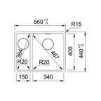 Franke Maris MRG-660/34-15FPC-SBL-ON Topmount 1 & 1/2 Bowl Sink - Onyx (Includes Drainer) - MRG660/3415SBLONFPC
