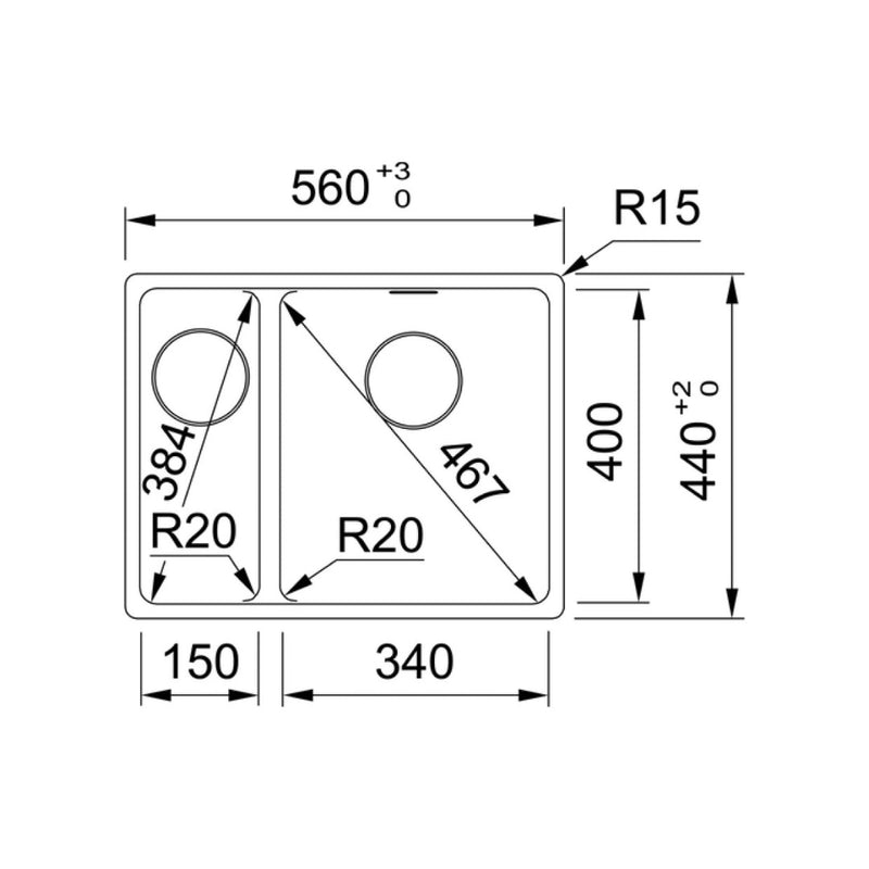 Franke Maris Topmount 1 & 1/2 Bowl Sink - MRG-660/34-15FPC-SBL-SG Stone Grey