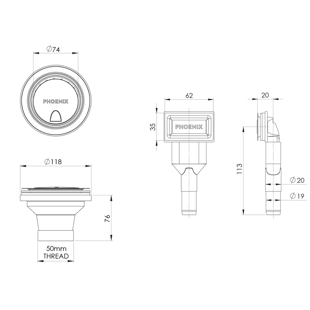 Phoenix 50mm Covered Sink Basket Waste & Overflow - Brushed Bronze