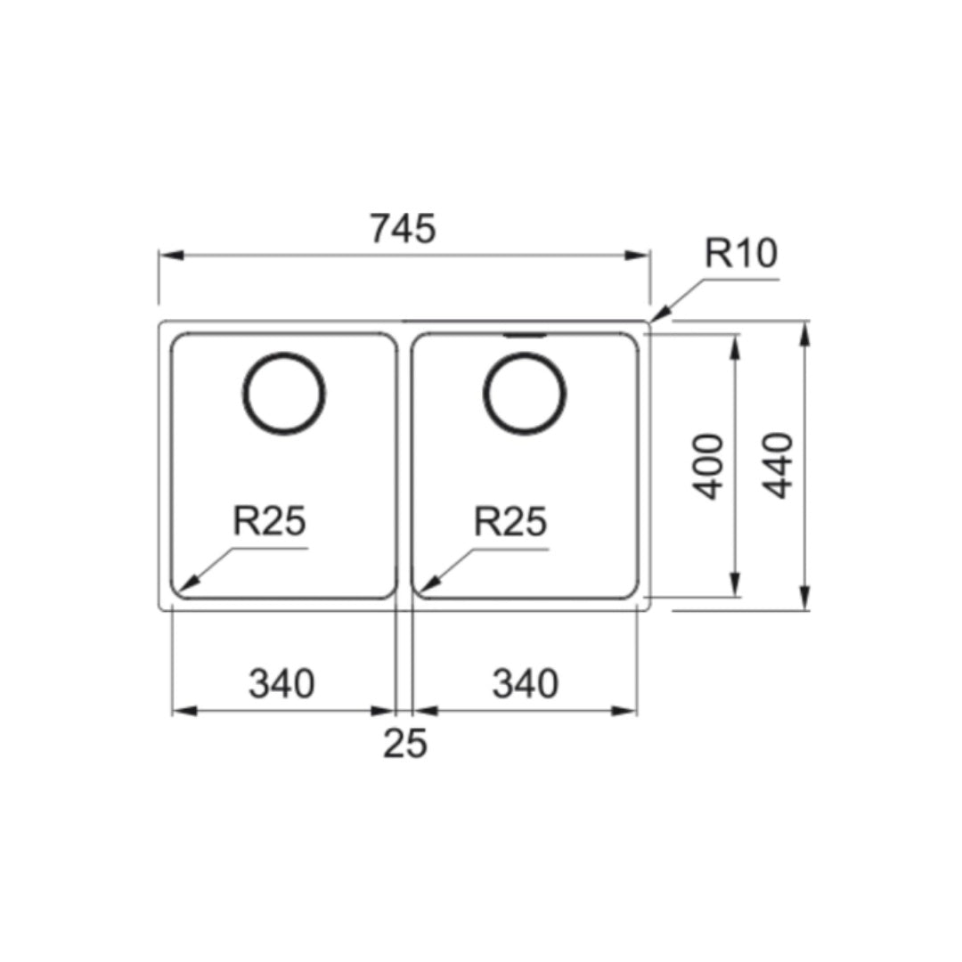 Franke Mythos MYX120-34/34FPC Double Bowl Undermount Sink - Includes Drainer, Rollamat, Remote Waste - MYX12034/34FPC