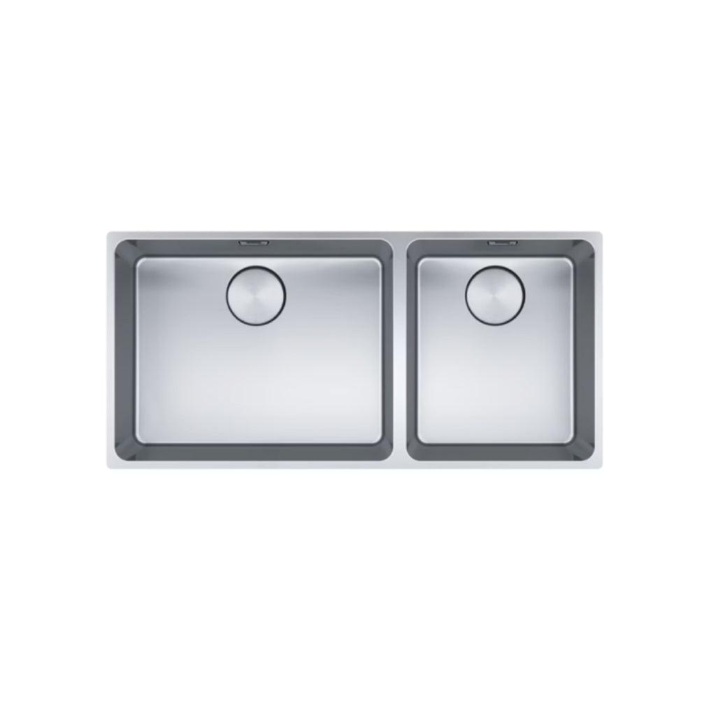 Franke Mythos MYX220-50/34FPCSBR 1 & 1/2 Bowl 3 Way Install - (Includes Extension Drainer, Rollamat & Remote Waste) - MYX22050/34FPCSBR