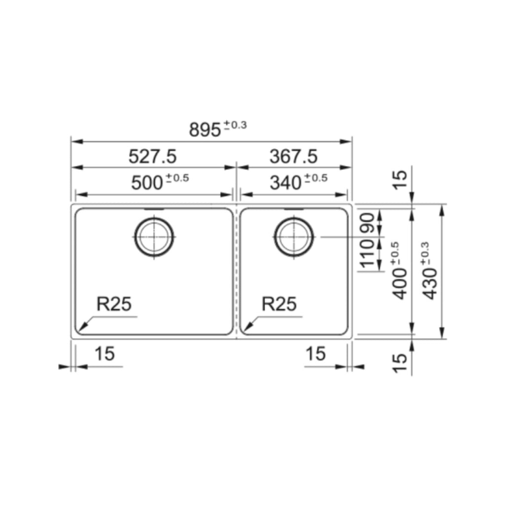Franke Mythos MYX220-50/34FPCSBR 1 & 1/2 Bowl 3 Way Install - (Includes Extension Drainer, Rollamat & Remote Waste) - MYX22050/34FPCSBR