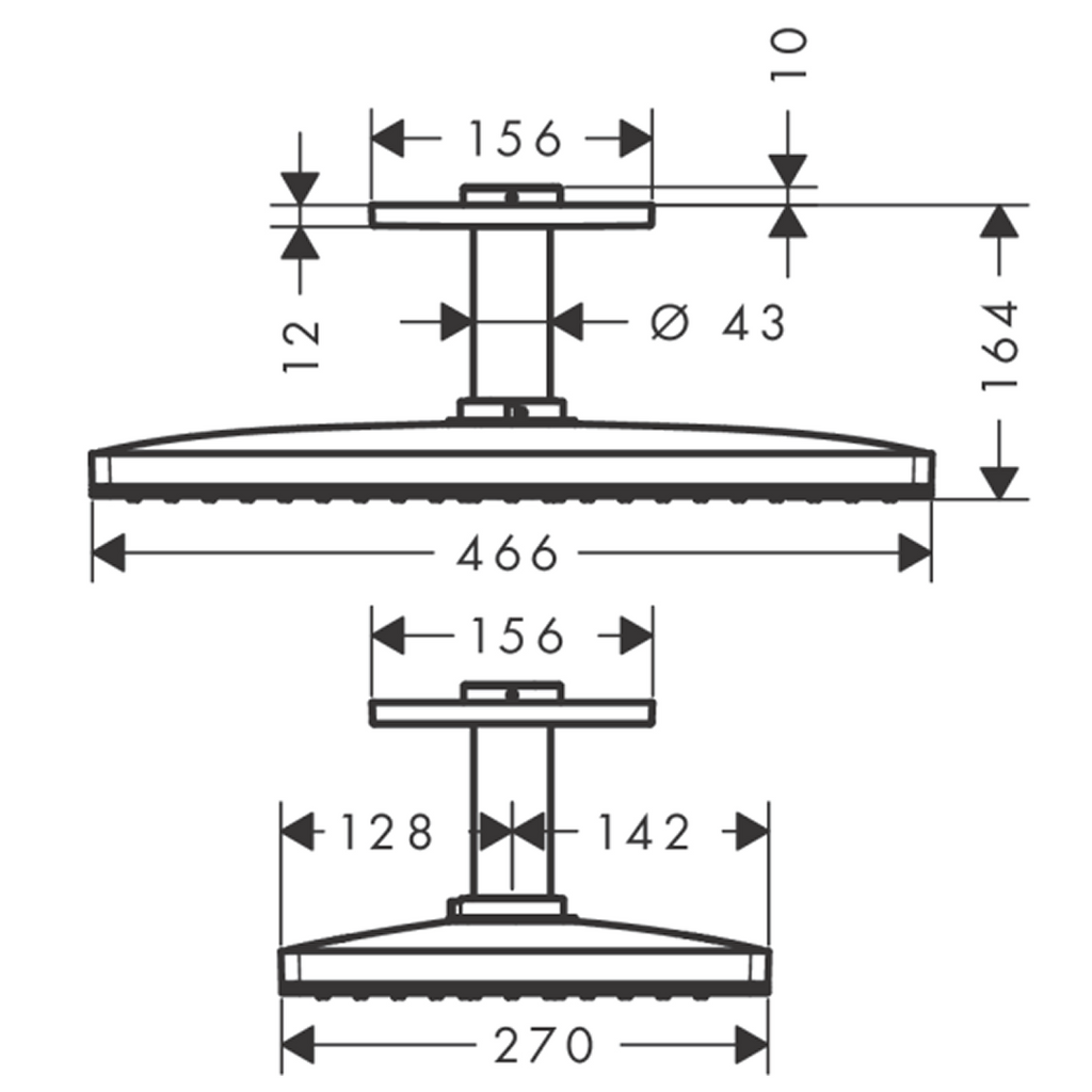 Axor 460/300 1jet Ceiling Mounted Overhead Shower with Arm - Chrome 35277007