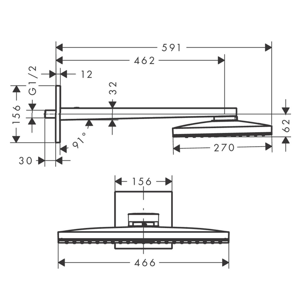 Axor 460/300 1jet Wall Mounted Overhead Shower with Arm - Chrome 35278007