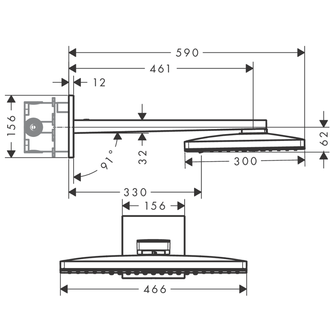 Axor 460/300 3jet Wall Mounted Overhead Shower with Arm - Chrome 35282007