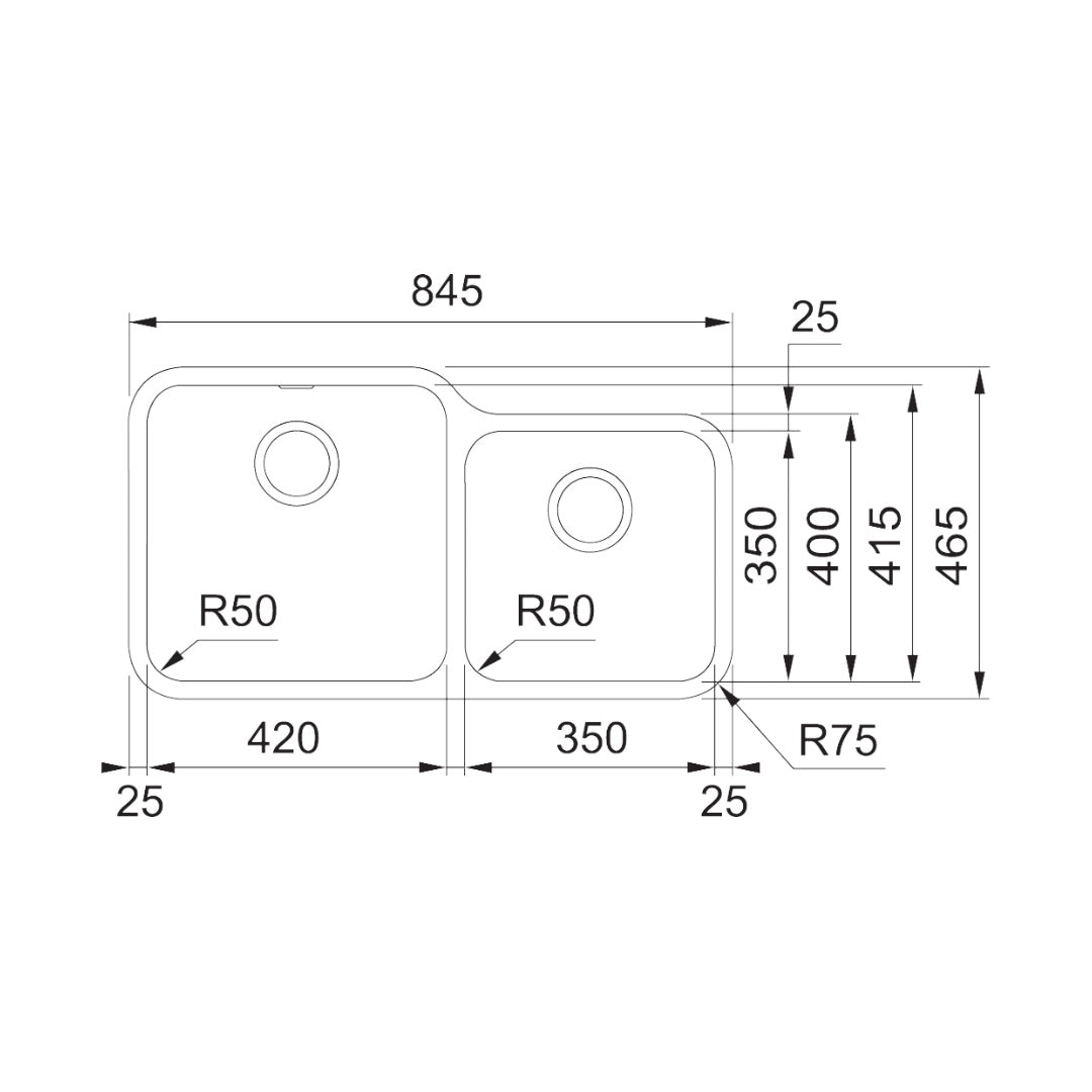Franke Bell 1 & 1/2 Bowl Undermount Sink BCX120-42/35FPC - Includes DT360 Drainer - BCX12042/35FPC