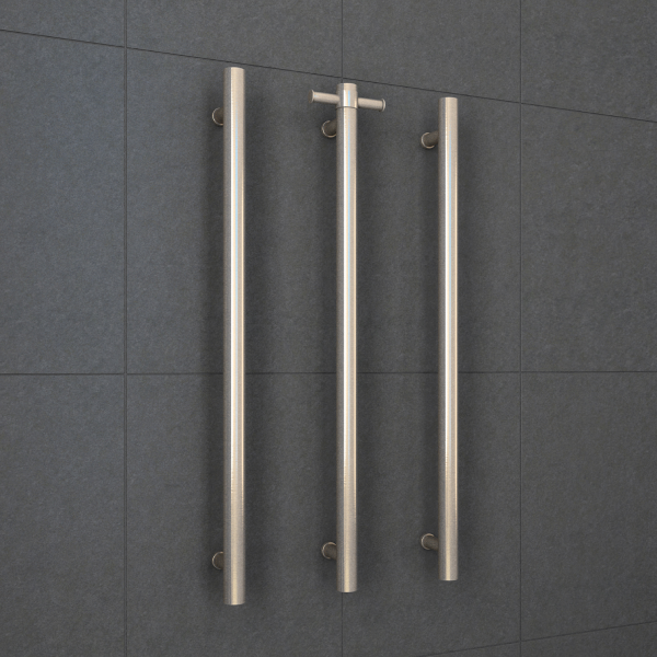 Thermorail 12V Straight 900 Round Vertical Single Heated Towel Rail - VS900HBN Brushed Nickel