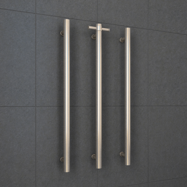 Thermorail Brushed Nickel Straight Round Vertical Single Heated Towel Rail - VS900HBN