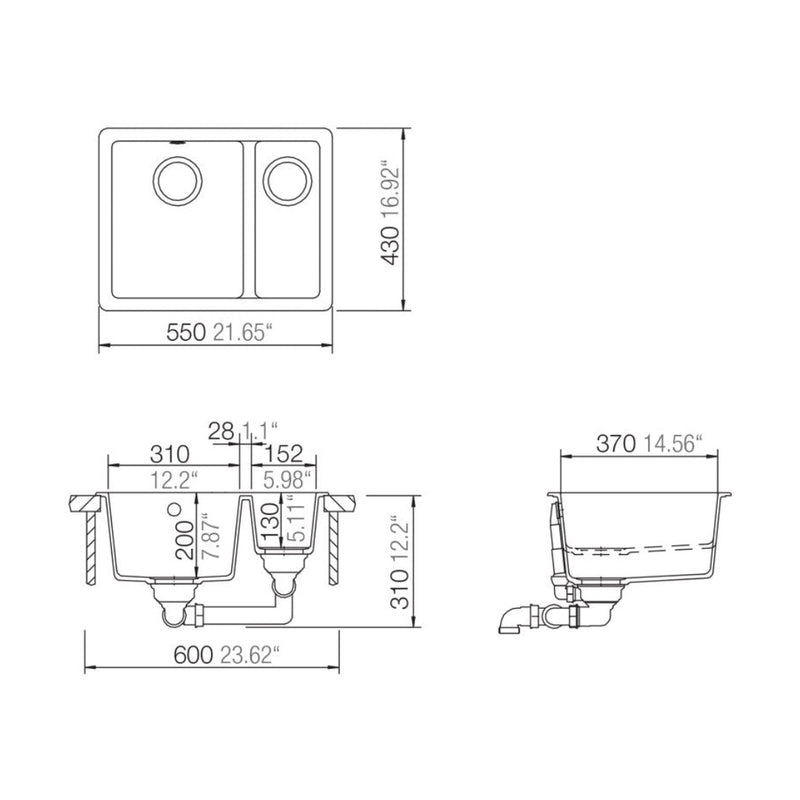 Abey SCHOCK Quadro 1 & 1/3 Bowl Sink - Alpina