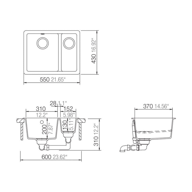 Abey SCHOCK Quadro 1 & 1/3 Bowl Sink - Croma