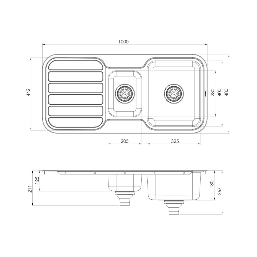 Phoenix 1000 Series 1 & 1/3 Bowl Sink & Drainer - Stainless Steel - 300-4301-50