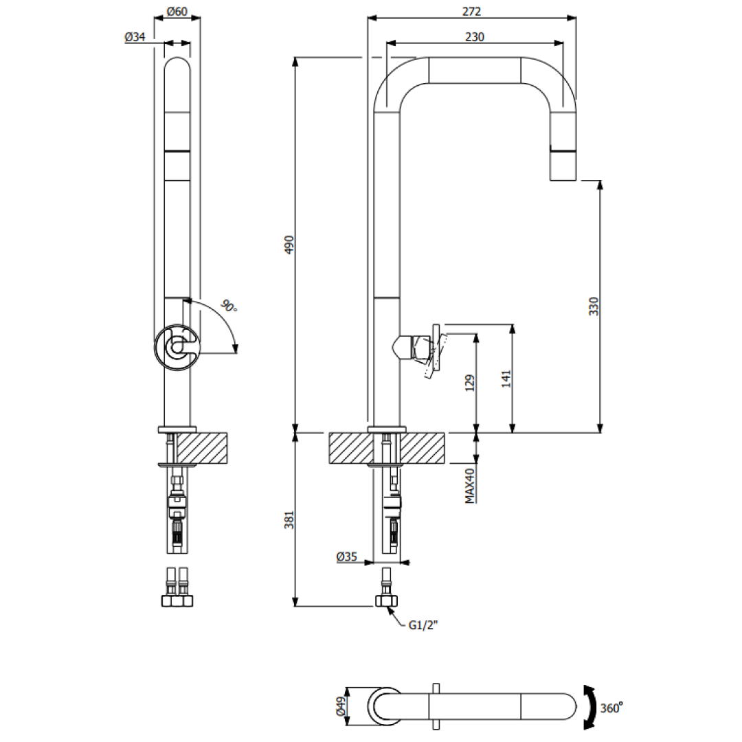 Armando Vicario Patio Pull Out 316 Stainless Steel Kitchen Mixer - 400727