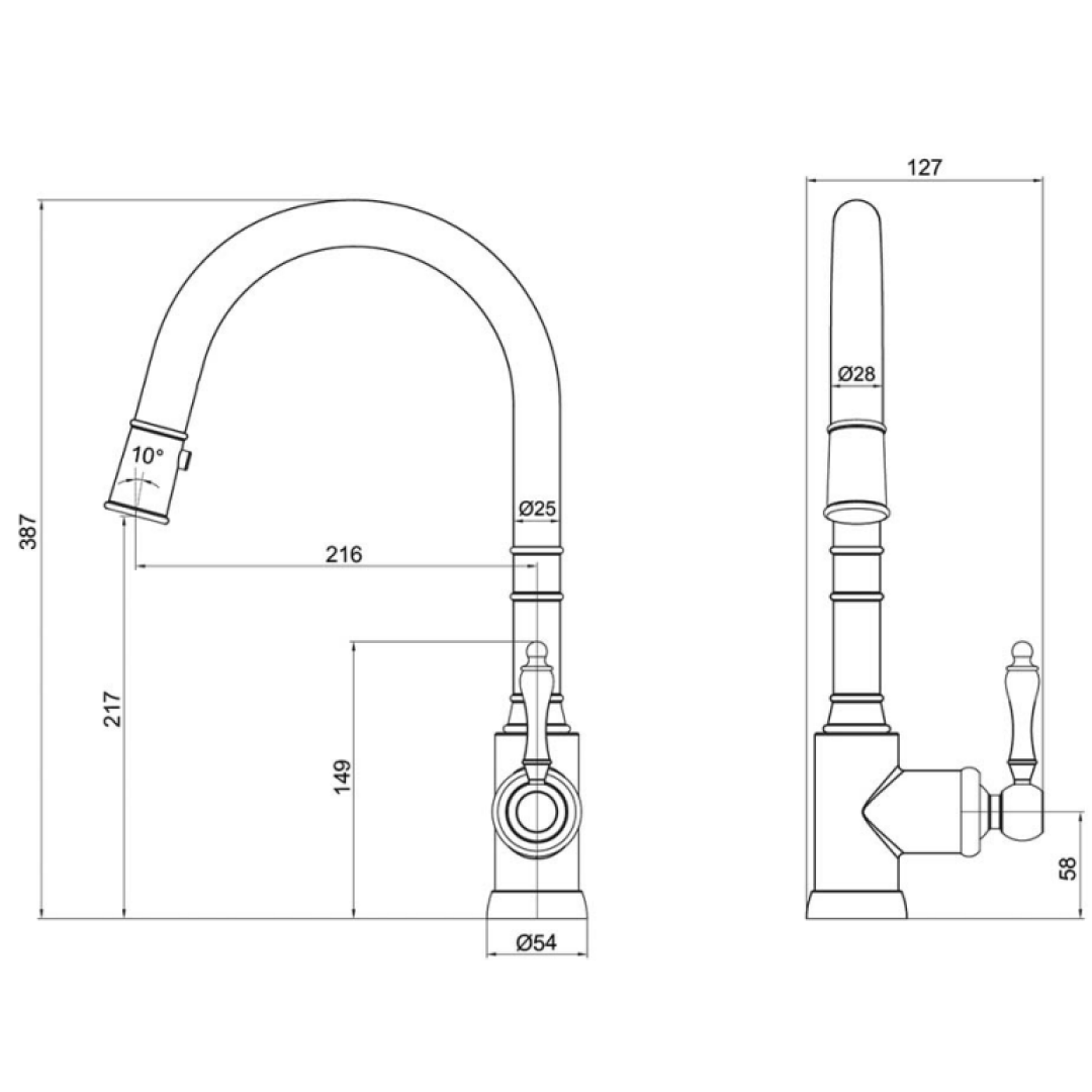 Villeroy & Boch Avia 2.0 Kitchen Mixer Pull-Out Spray - Ceramic/Brushed Gold - 5428885B