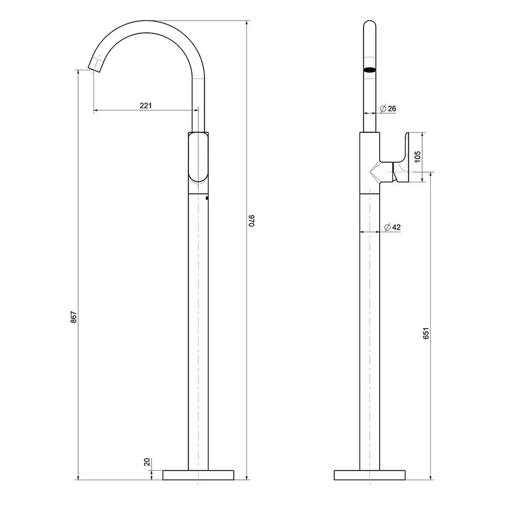 Villeroy & Boch O.Novo Gooseneck Freestanding Bath Filler - Chrome