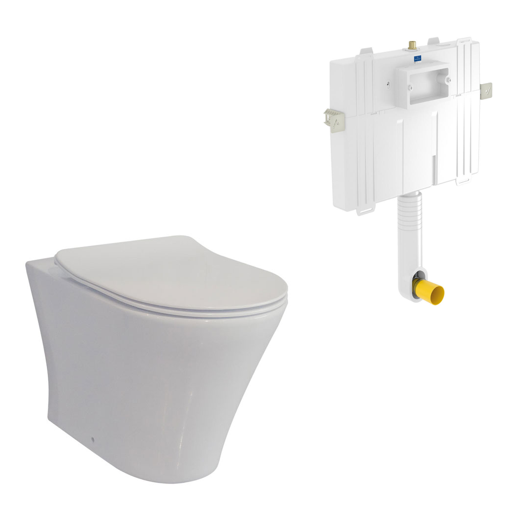 Villeroy & Boch O.Novo 2.0 S-Trap DirectFlush Wall Faced Toilet incl/Slim Seat & VB Cistern Package - E200 Satin Button - 4624R101L4DB + 92233300 + 92249069