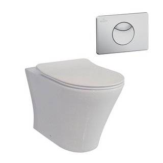 Villeroy & Boch O.Novo 2.0 S-Trap DirectFlush Wall Faced Toilet incl/Slim Seat & VB Cistern Package - E100 Satin Button - 4624R101L4DB + 92233300 + 92248569