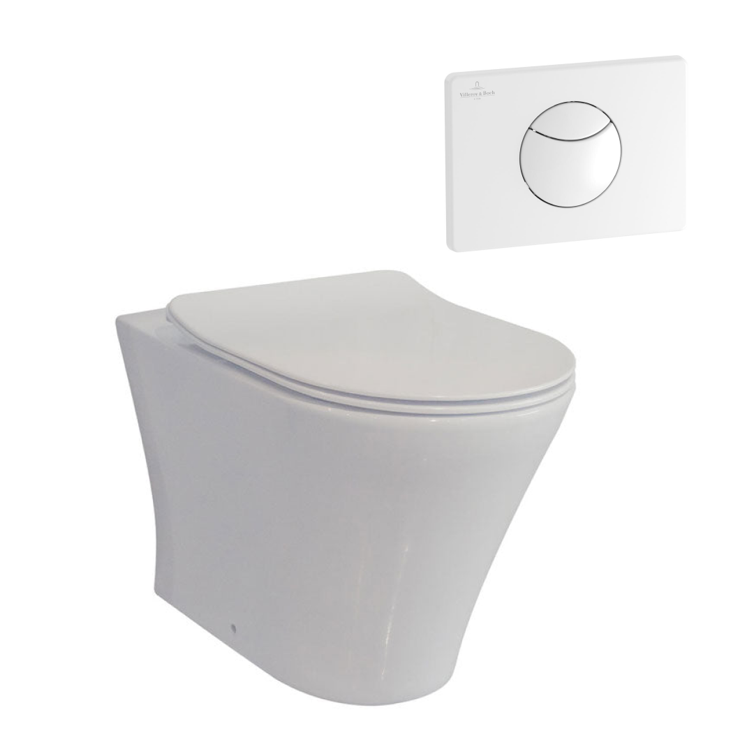 Villeroy & Boch O.Novo 2.0 S-Trap DirectFlush Wall Faced Toilet incl/Slim Seat & VB Cistern Package - E100 White Button - 4624R101L4DB + 92233300 + 92248568