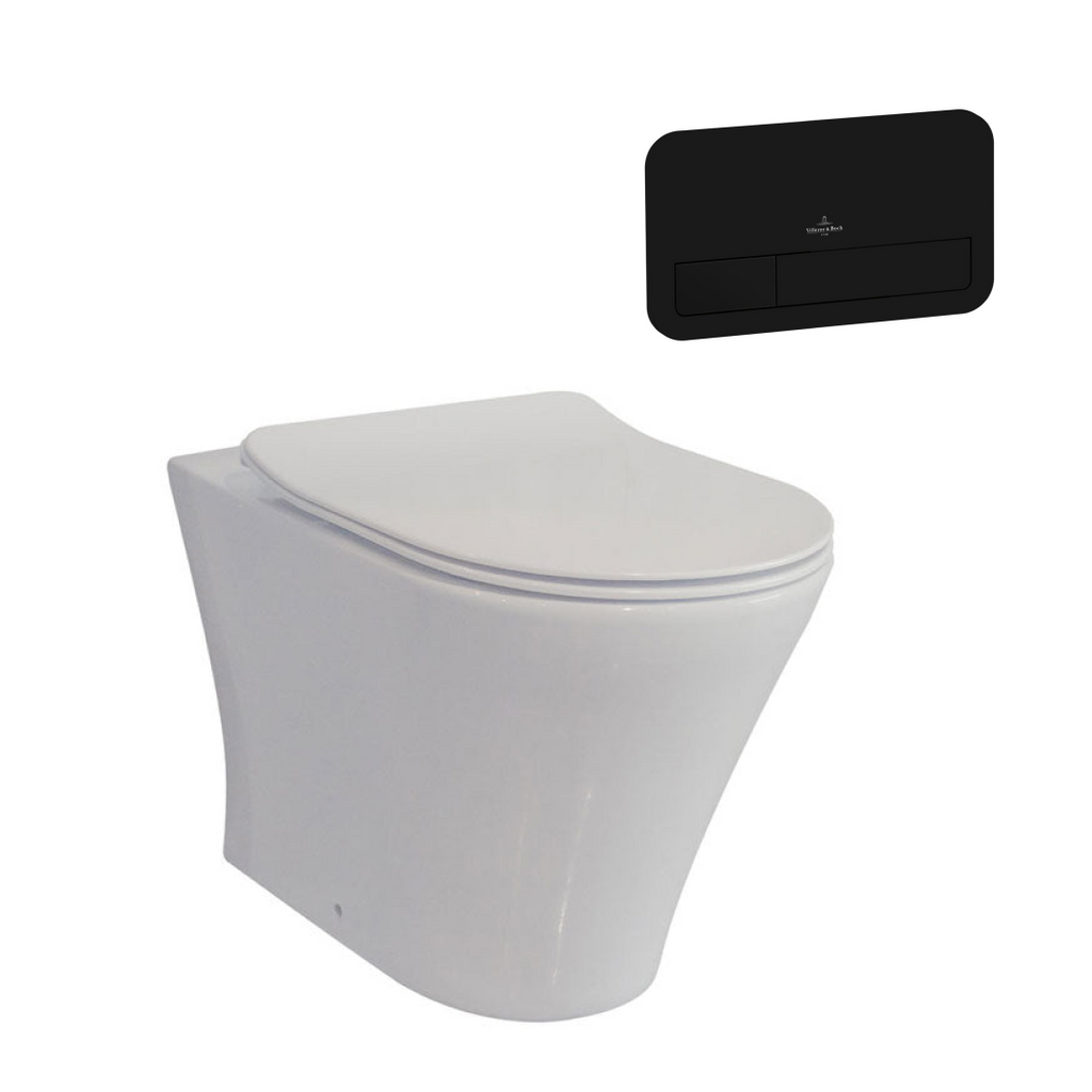 Villeroy & Boch O.Novo 2.0 S-Trap DirectFlush Wall Faced Toilet incl/Slim Seat & VB Cistern Package - E200 Matte Black Button - 4624R101L4DB + 92233300 + 922490AN