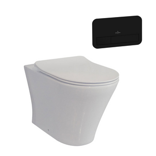 Villeroy & Boch O.Novo 2.0 S-Trap DirectFlush Wall Faced Toilet incl/Slim Seat & VB Cistern Package - E200 Matte Black Button - 4624R101L4DB + 92233300 + 922490AN