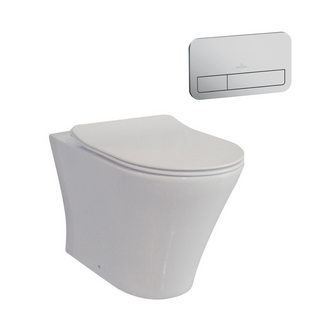 Villeroy & Boch O.Novo 2.0 S-Trap DirectFlush Wall Faced Toilet incl/Slim Seat & VB Cistern Package - E200 Satin Button - 4624R101L4DB + 92233300 + 92249069