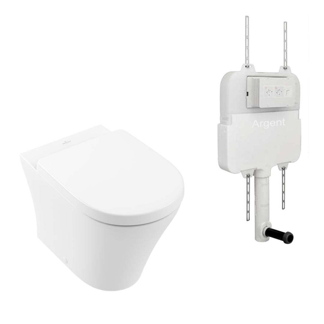 Villeroy & Boch O.Novo 2.0 Wall Faced Toilet Package incl/Argent 80 Cistern & Argent Plate - No Flush Plate (Pan & Cistern Only) - 4624R101S4DB + IN38905