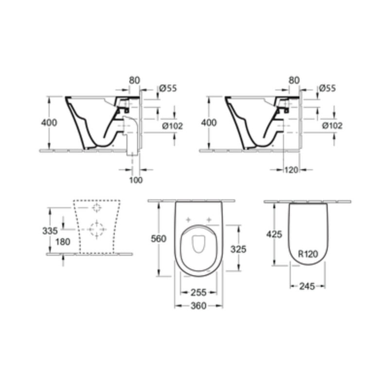 Villeroy & Boch O.Novo 2.0 Wall Faced Ceramic Plus Toilet Package incl/Villeroy & Boch Cistern - No Flush Plate (Pan & Cistern) - 4624R1R1S4DB + 92233300