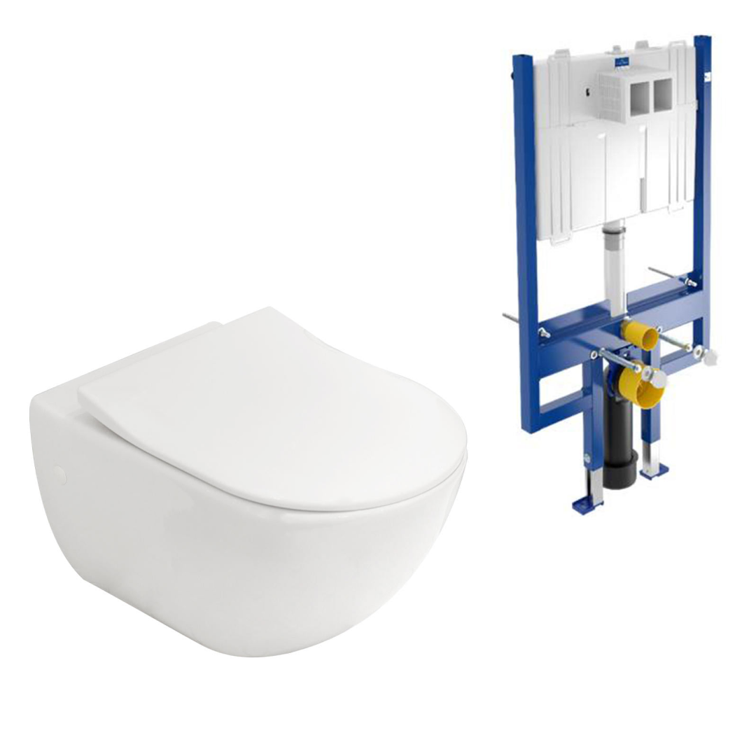 Villeroy & Boch Subway 3.0 Wall Hung Toilet incl/Slim Seat & VB Cistern Package - No Flush Plate (Pan & Cistern Only) - 4670T001L4B + 92233500