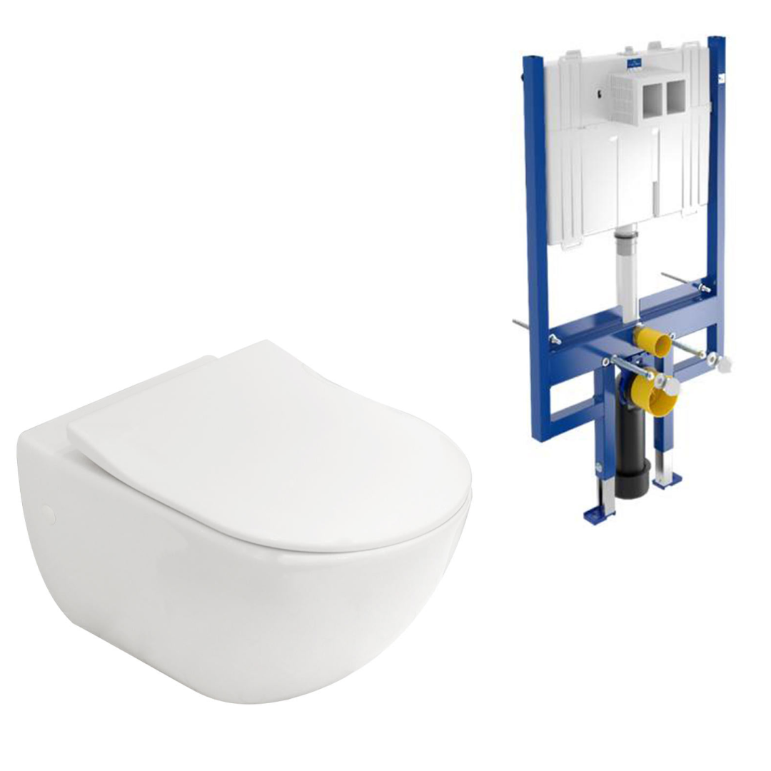 Villeroy & Boch Subway 3.0 Wall Hung Ceramic Plus Toilet incl/Slim Seat Villeroy & Boch Cistern Package - No Flush Plate (Pan & Cistern Only) - 4670T0R1L4B + 92233500