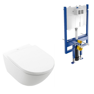 Villeroy & Boch Subway 3.0 Wall Hung Ceramic Plus Toilet includes Villeroy & Boch Cistern Package - No Flush Plate (Pan & Cistern Only) - 4670T0R1S4B + 92233500