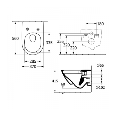 Villeroy & Boch Subway 3.0 Wall Hung Slim Seat Argent Plate Toilet Package - No Flush Plate (Pan & Cistern Only) Button - 4670T001L4B + IN48905