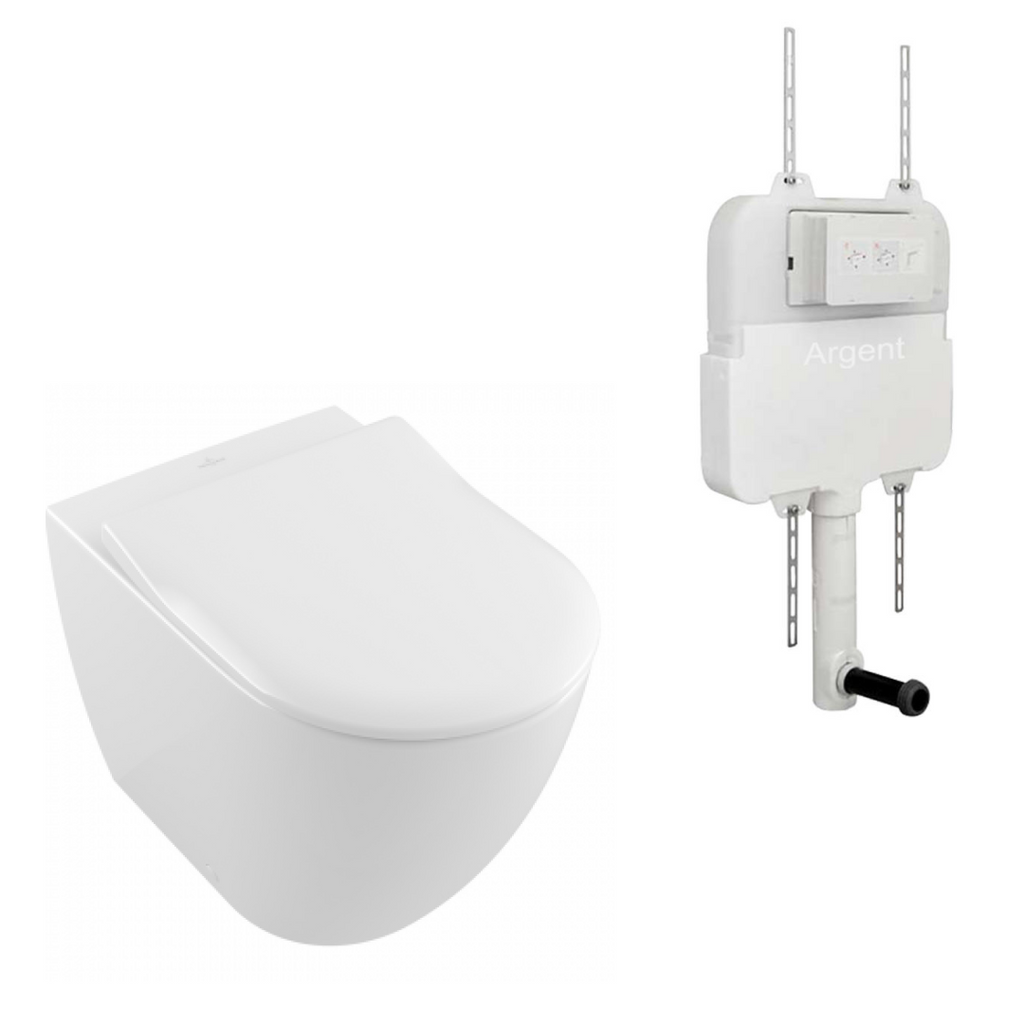 Villeroy & Boch Subway 3.0 Wall Faced Ceramic Plus Slim Seat Twistflush Argent Plate Toilet Package - No Flush Plate (Pan & Cistern Only) - 4671T1R1L4B + IN38905