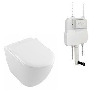 Villeroy & Boch Subway 3.0 Wall Faced Ceramic Plus Slim Seat Twistflush Argent Plate Toilet Package - No Flush Plate (Pan & Cistern Only) - 4671T1R1L4B + IN38905