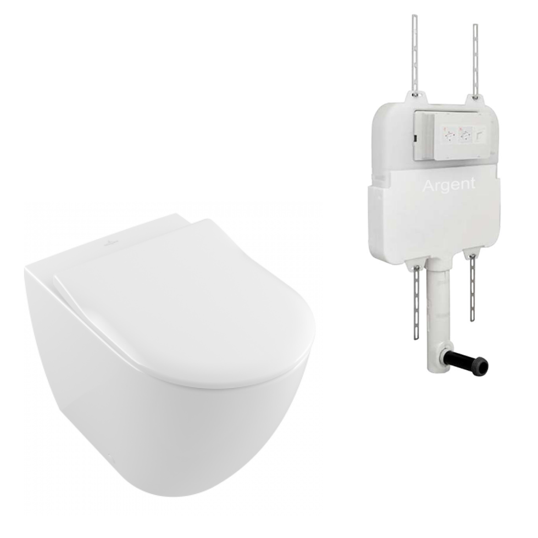 Villeroy & Boch Subway 3.0 Wall Faced Ceramic Plus Slim Seat Twistflush Argent Plate Toilet Package - No Flush Plate (Pan & Cistern Only) - 4671T1R1L4B + IN38905