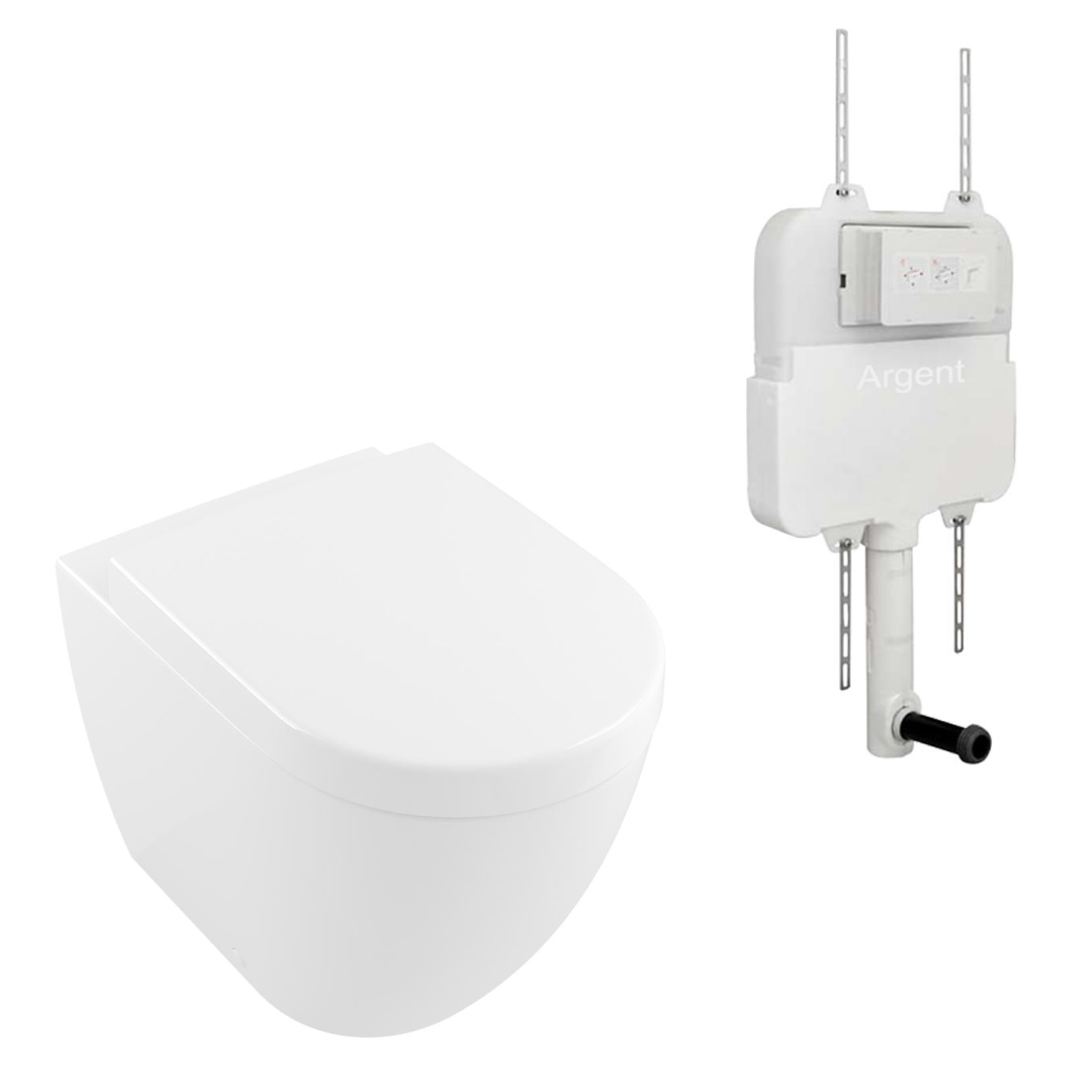 Villeroy & Boch Subway 3.0 Wall Faced Twistflush Argent Plate Ceramic Plus Toilet Package - Square Brushed Gold Button - 4671T1R1S4B + IN38785BG + IN38905