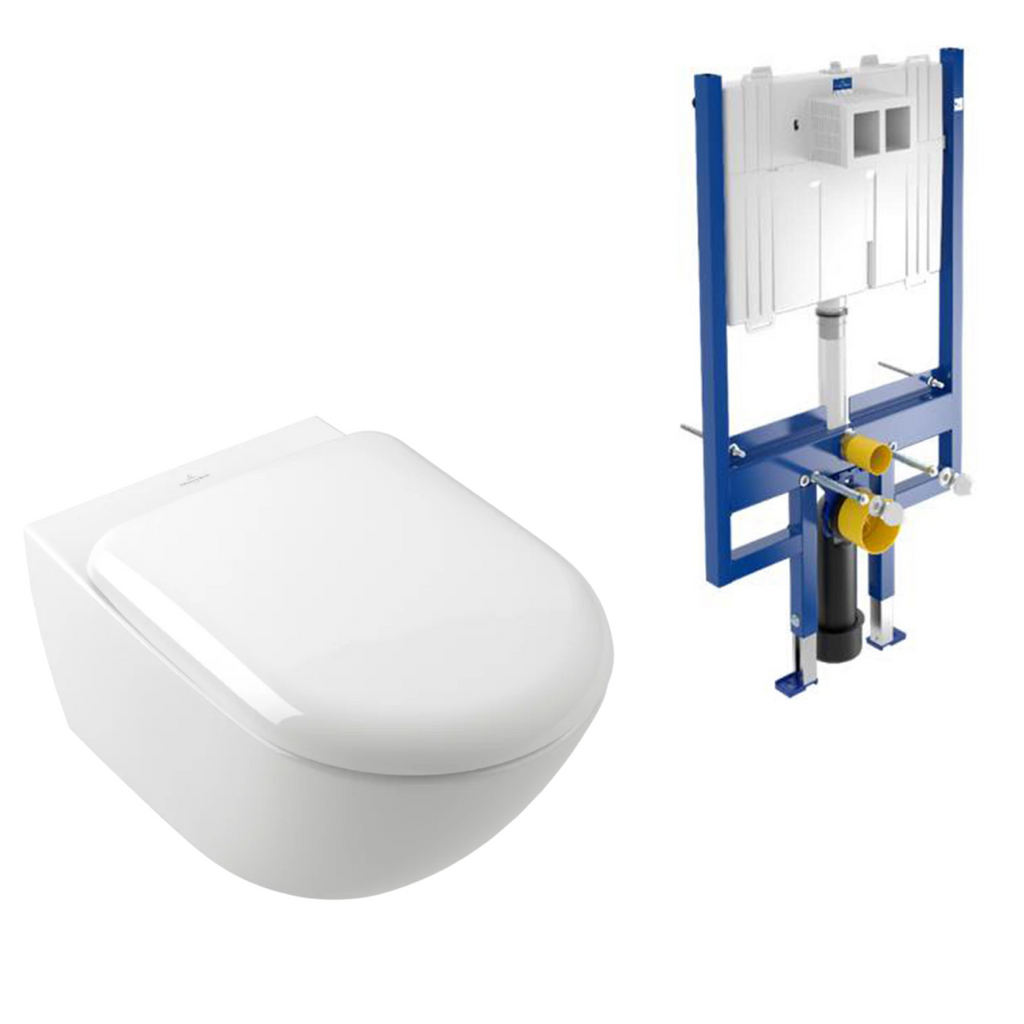 Villeroy & Boch Antao Rimless Wall Hung CeramicPlus Toilet Package - White Alpine - No Flush Plate (Pan & Cistern Only) - 4674T0R1S4B + 92233500