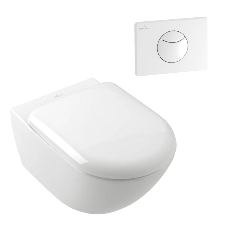 Villeroy & Boch Antao Rimless Wall Hung CeramicPlus Toilet Package - White Alpine
