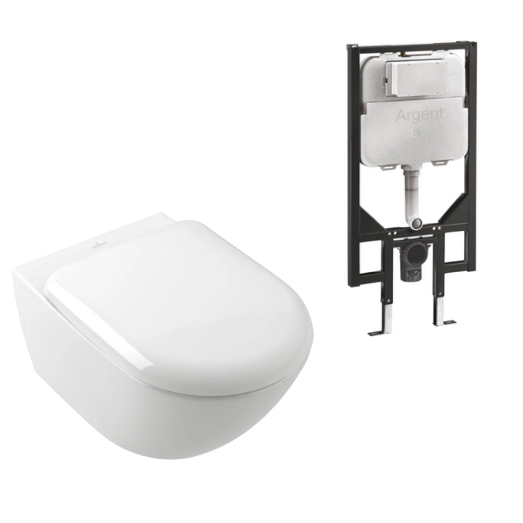 Villeroy & Boch Antao Rimless Wall Hung CeramicPlus Argent Toilet Package - White Alpine - No Flush Plate (Pan & Cistern Only) - 4674T0R1S4B + IN48905