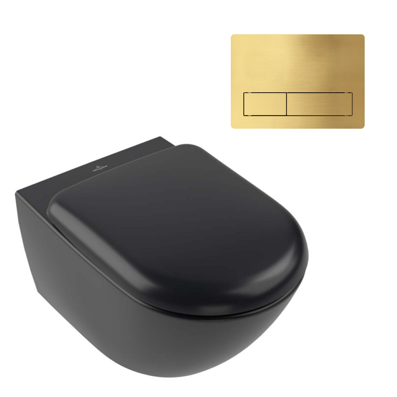 Villeroy & Boch Antao Rimless Wall Hung CeramicPlus Toilet Package - Pure Black