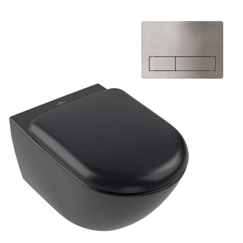 Villeroy & Boch Antao Rimless Wall Hung CeramicPlus Toilet Package - Pure Black