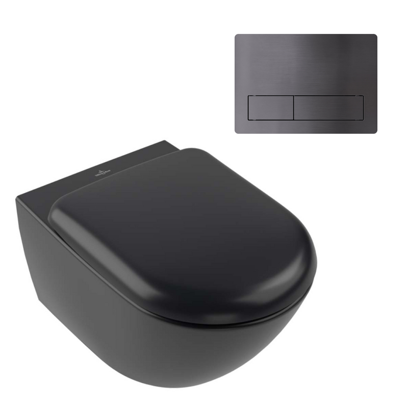 Villeroy & Boch Antao Rimless Wall Hung CeramicPlus Toilet Package - Pure Black