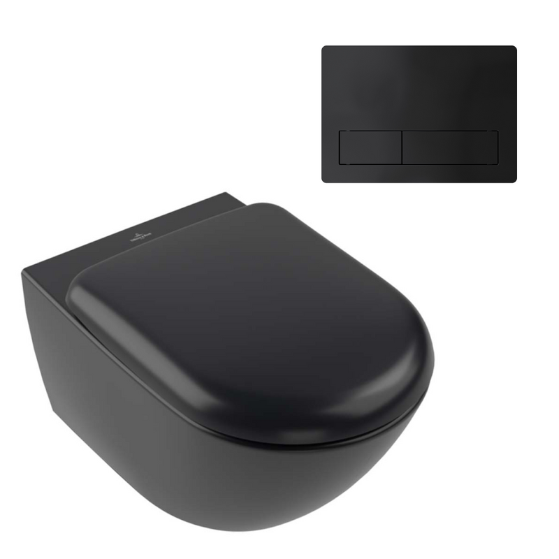 Villeroy & Boch Antao Rimless Wall Hung CeramicPlus Toilet Package - Pure Black